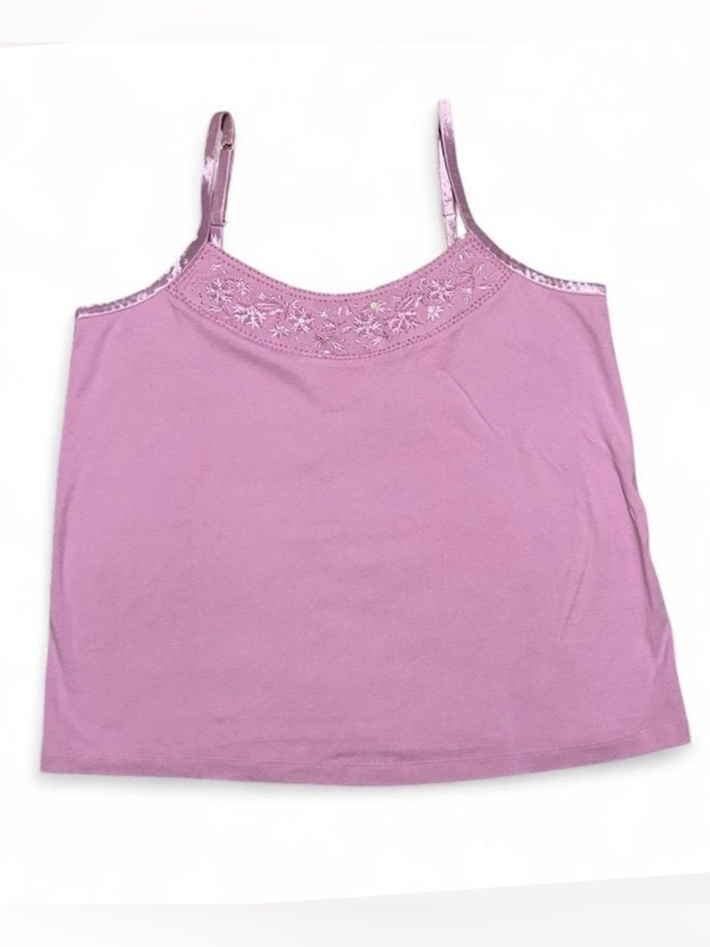 Pink Embroidered Spaghetti Strap Tank Top